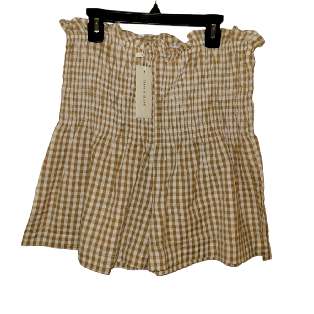 Sim & Sam, NWT, One piece, Shorts, Stretchy tube top, Tan & White, Women's L